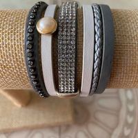 Bracelet multi-rangs Perle Strass simili/cuir
