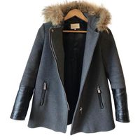 Manteau Sandro cuir et laine noir et gris